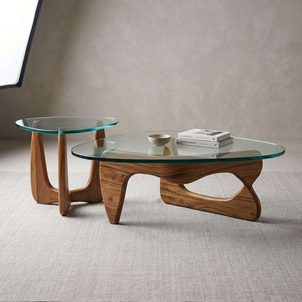 Coffee Table Set - Modern acacia wood and tempered glass nesting tables