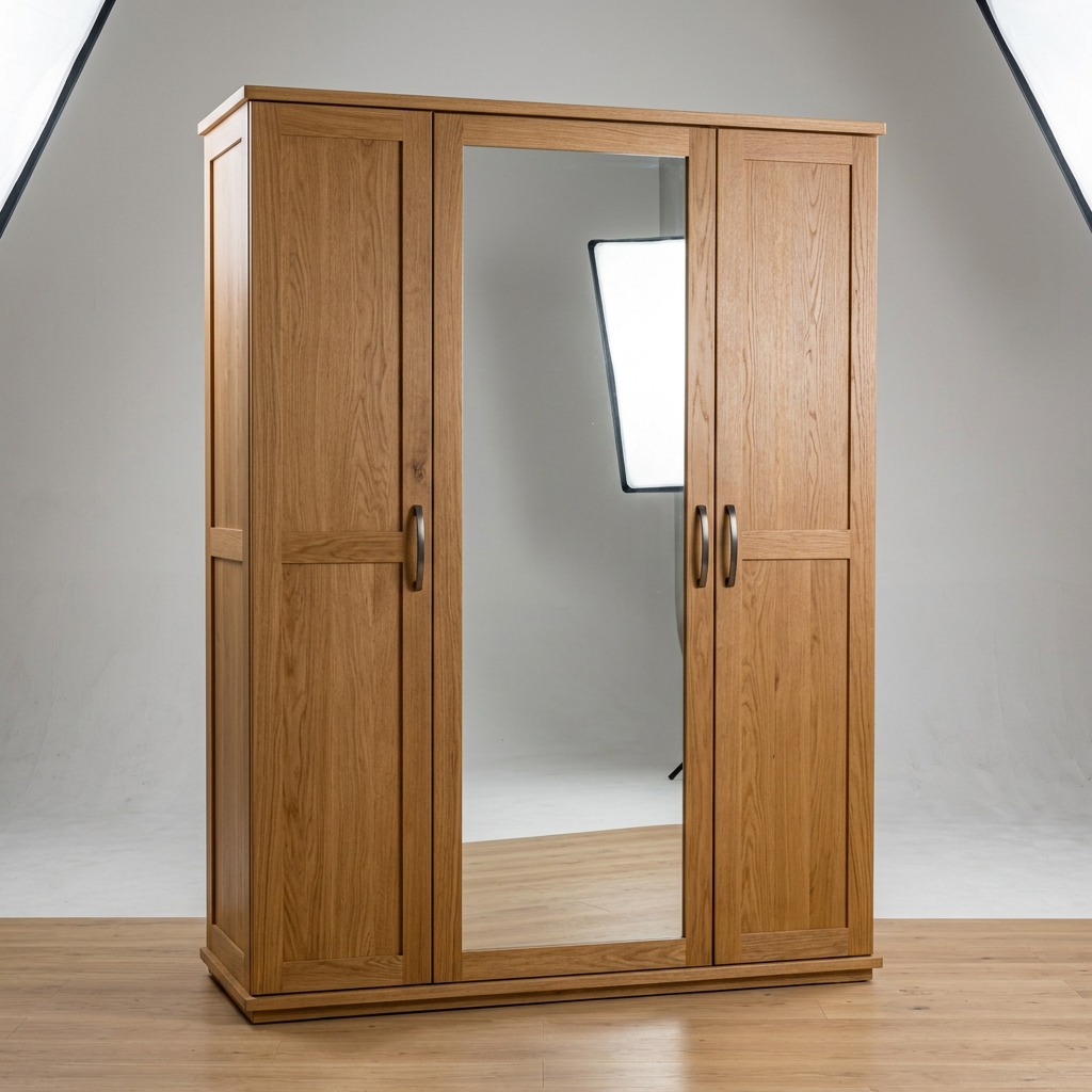 Wardrobe With Mirror - Solid wood storage with integrated full-length mirrors